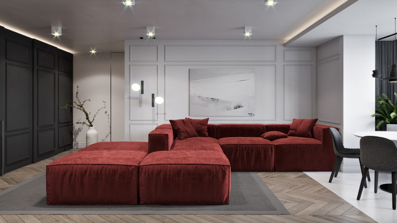 Серый диван в интерьере-24, Фри модульный